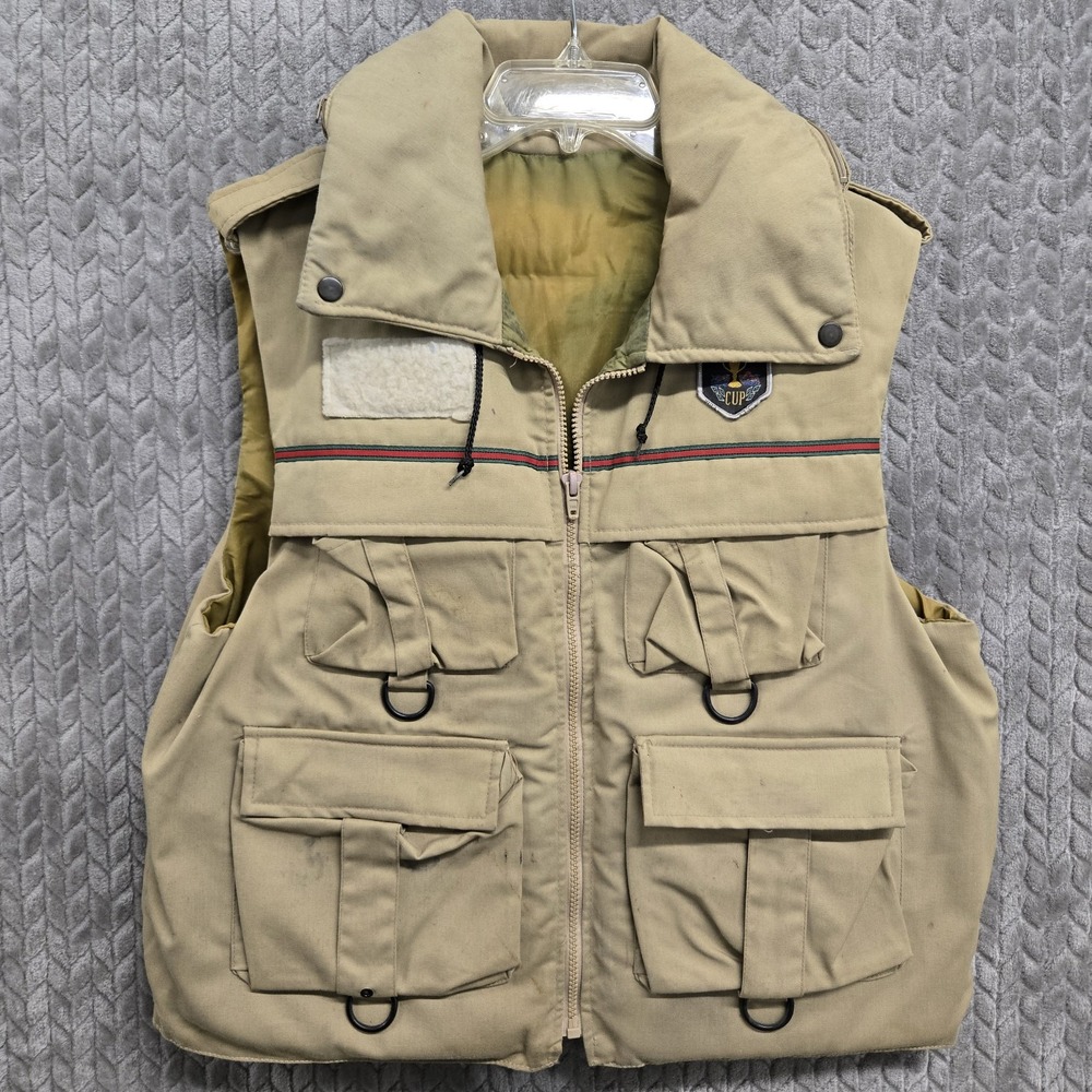 Vintage America's Cup Mens Large Life‎ Jacket Buoyant Vest Khaki Tan USA Stains*